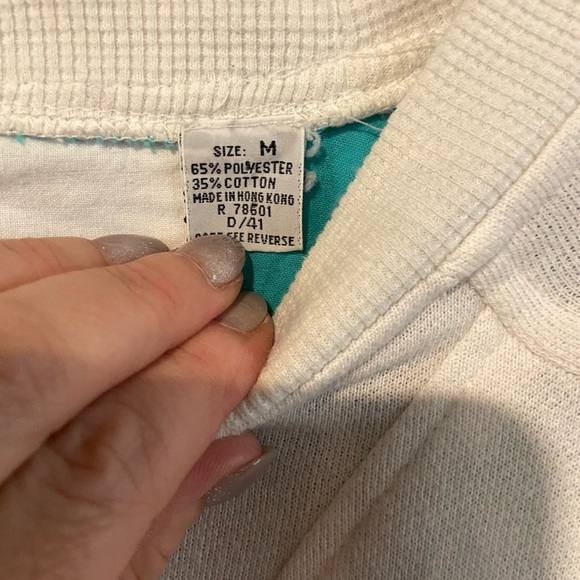 White and Teal Colorblock Sweatshirt - Picture 3 of 5